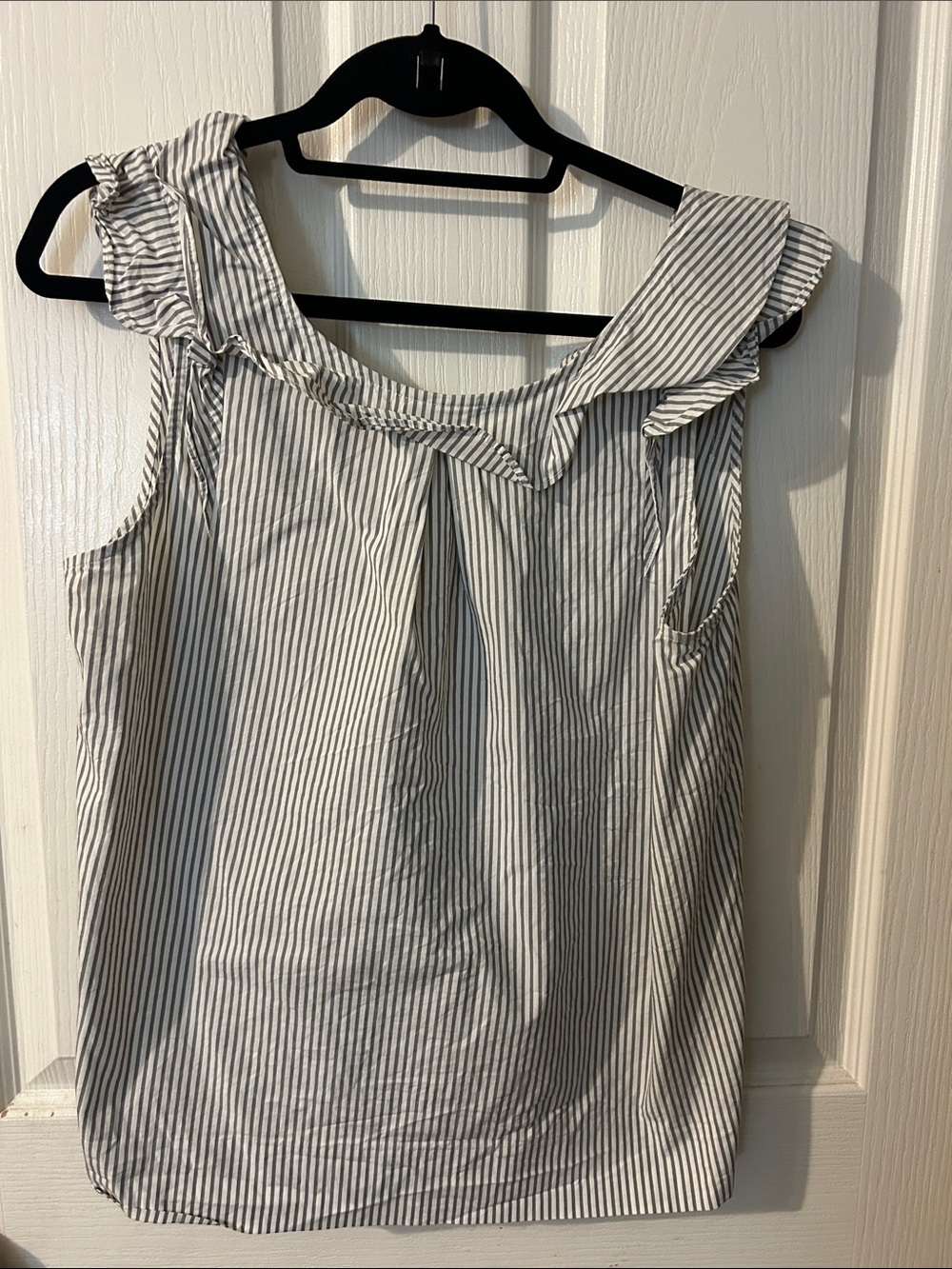 J. Crew Sleeveless Striped Ruffle Neck top - White/Gray